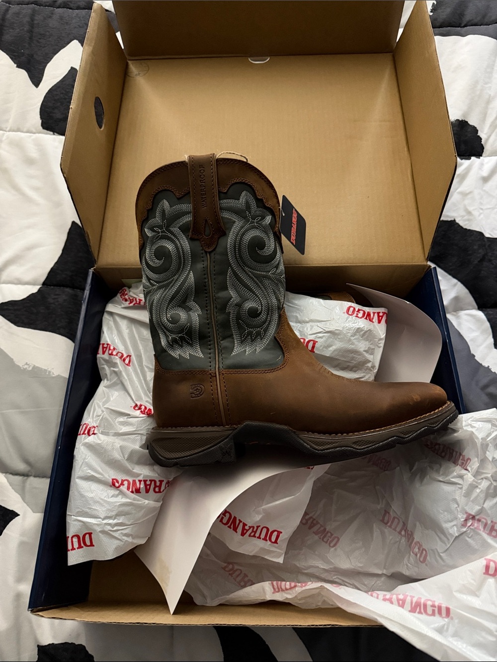 Durango Brown Leather Western Boot with Gray Embroidered Shaft